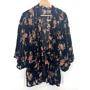 Whimsigoth Storia Womens Large Cardigan Black Floral Velvet Burnout Fairy Grunge